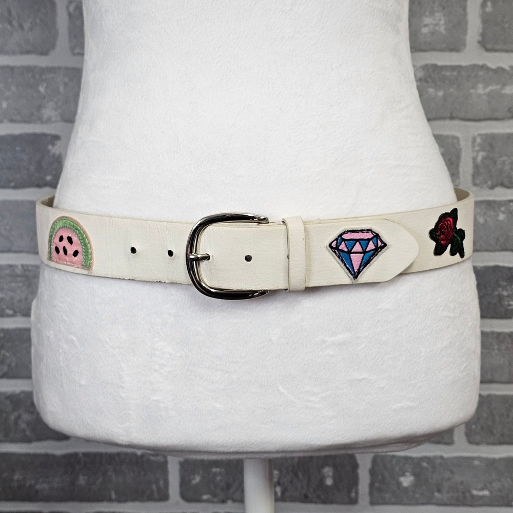 Y2K Coquette‎ Novelty Patch White Belt Unicorn Rainbow Indie Kitsch Women's S/M